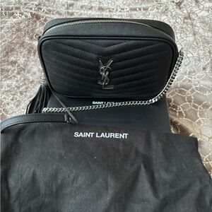 Yves Saint Laurent Black Quilted Camera Bag with Silver Chain